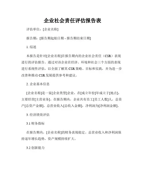 企业社会责任评估报告表