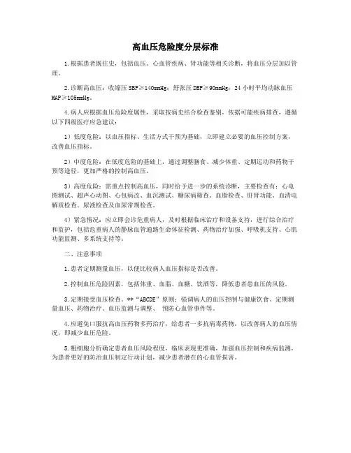 高血压危险度分层标准