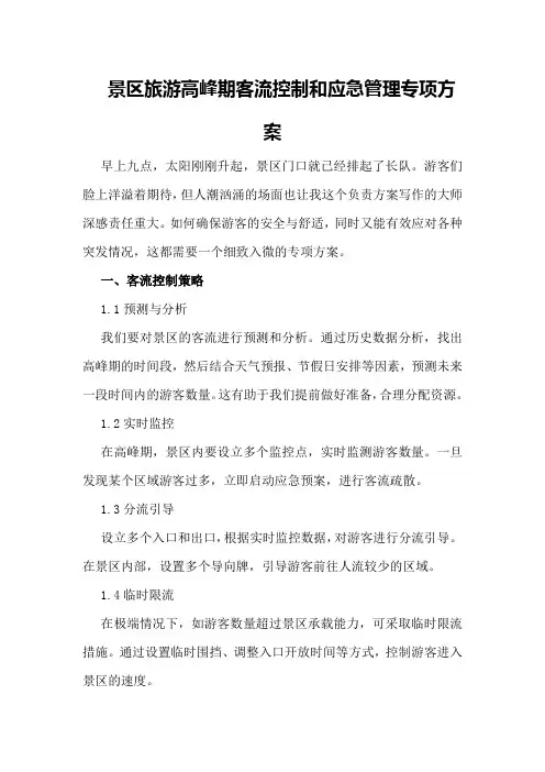 景区旅游高峰期客流控制和应急管理专项方案