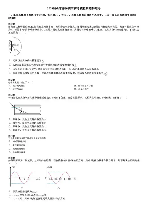 2024届山东潍坊高三高考模拟训练物理卷