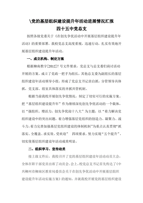 党的基层组织建设提升年活动进展情况汇报