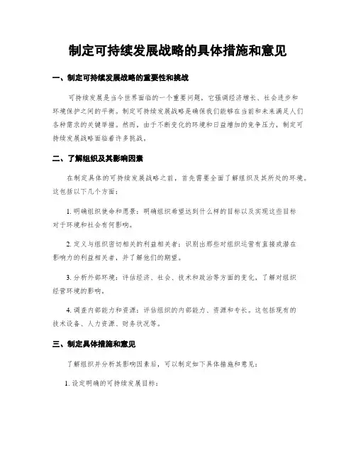 制定可持续发展战略的具体措施和意见