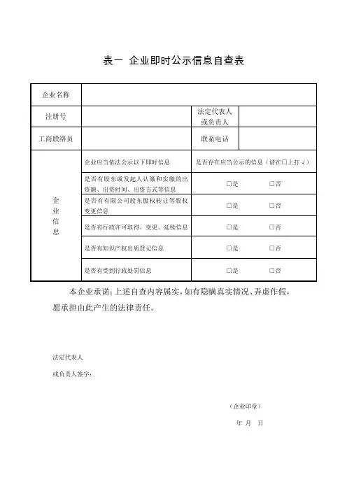 表一 企业即时公示信息自查