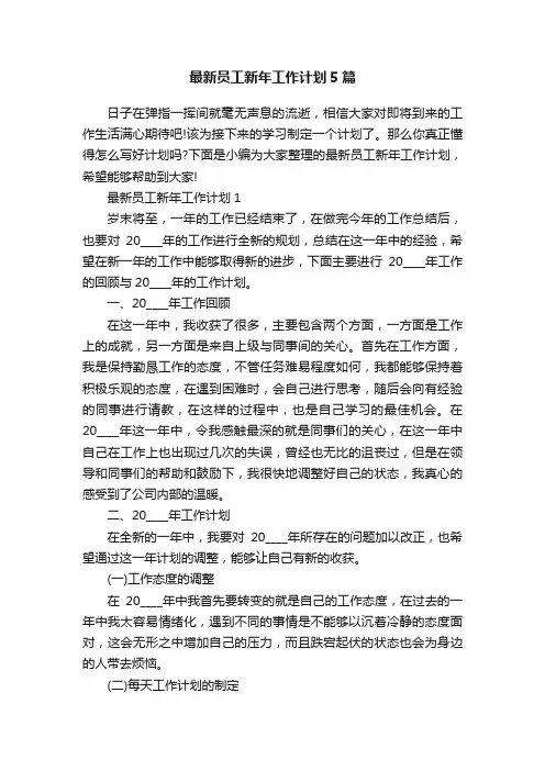 最新员工新年工作计划5篇