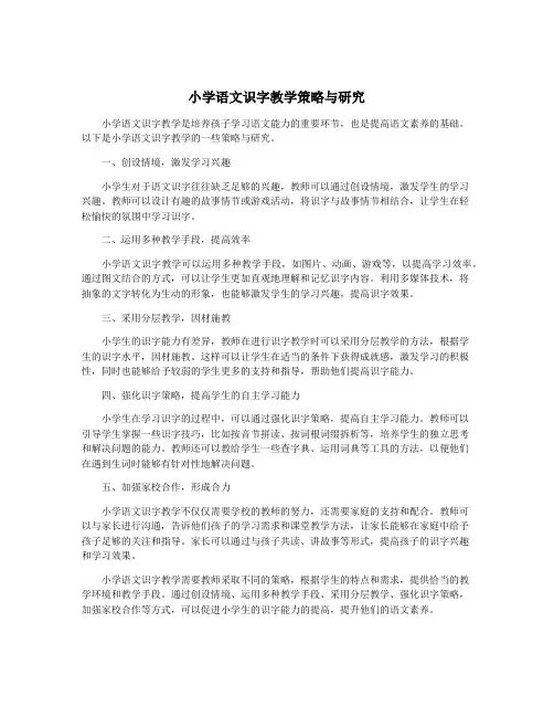 小学语文识字教学策略与研究