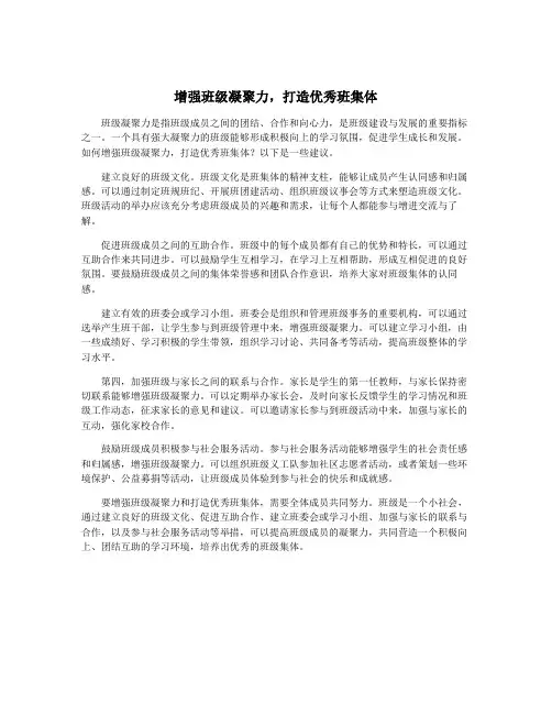 增强班级凝聚力,打造优秀班集体
