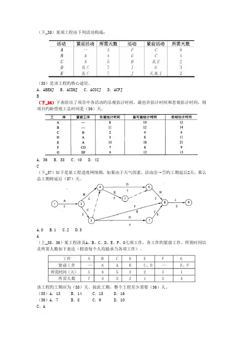 信息系统项目管理师试题分类-项目时间管理(关键路径)