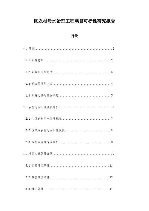 区农村污水治理工程项目可行性研究报告