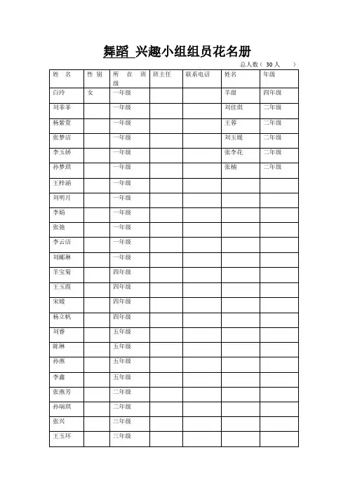 兴趣小组组员花名册