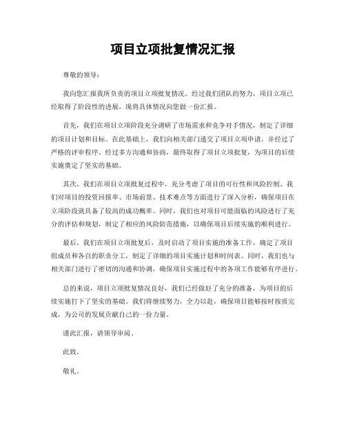 项目立项批复情况汇报