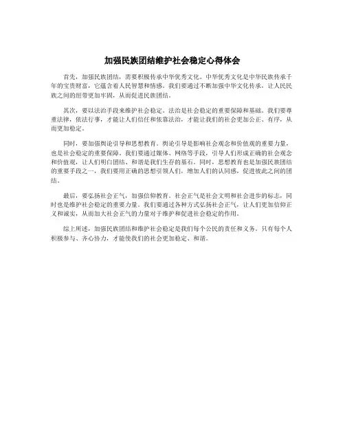加强民族团结维护社会稳定心得体会