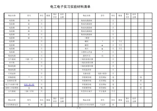 电工电子实习实验材料清单