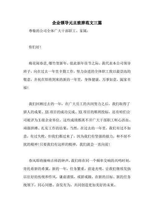 企业领导元旦致辞范文三篇