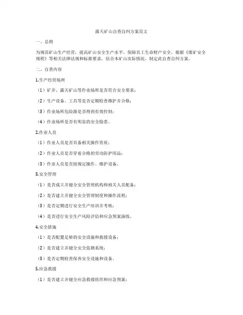 露天矿山自查自纠方案范文