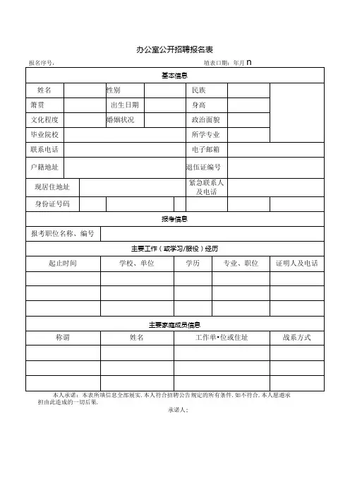 办公室公开招聘报名表