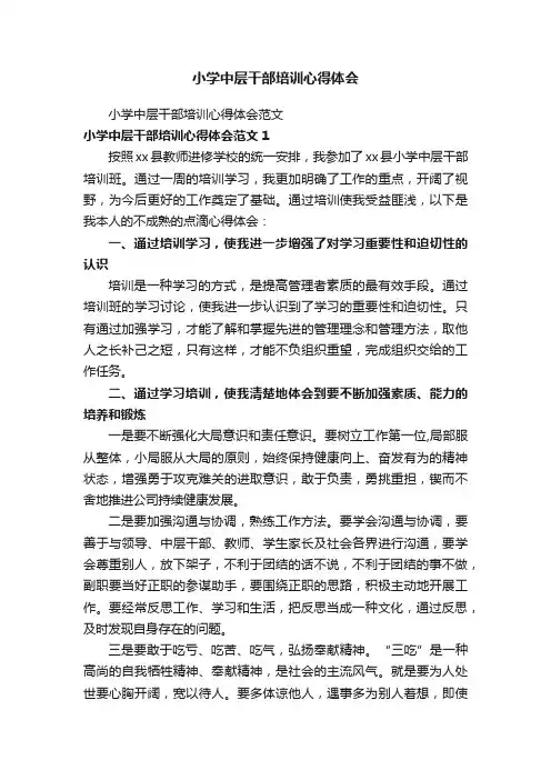 小学中层干部培训心得体会