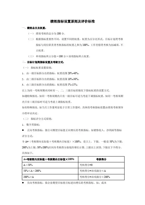 绩效指标设置原则及评价标准