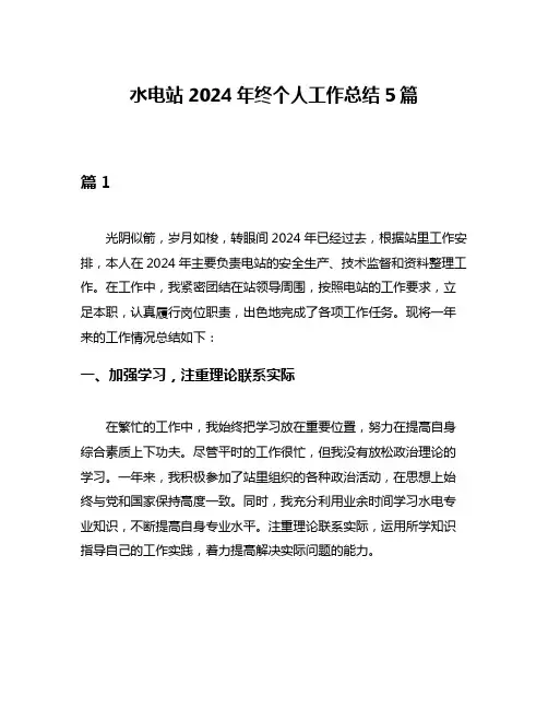 水电站2024年终个人工作总结5篇