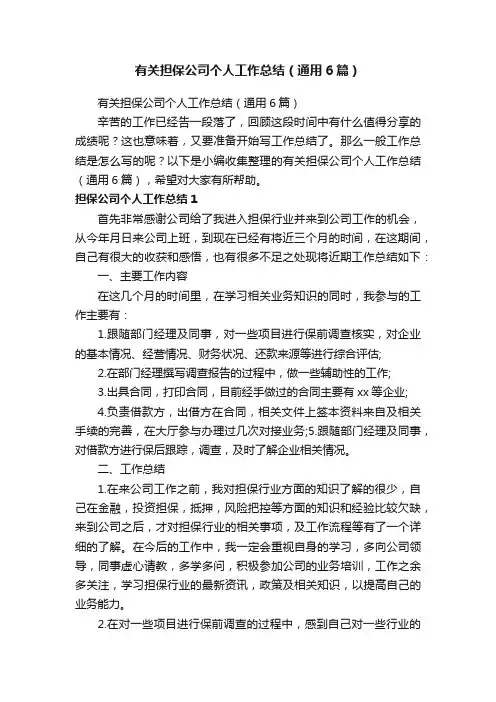 有关担保公司个人工作总结（通用6篇）