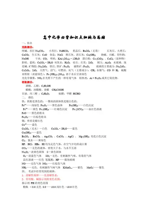 2020年高中化学学业水平测试必考知识点