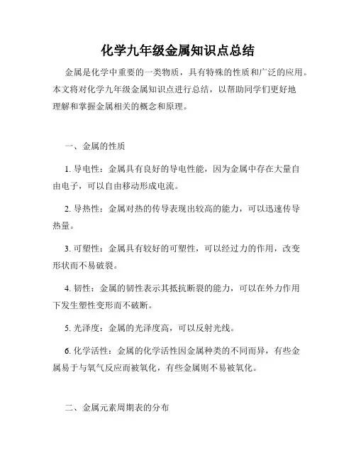 化学九年级金属知识点总结