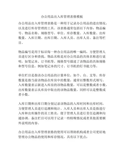 办公用品出入库管理表格模板