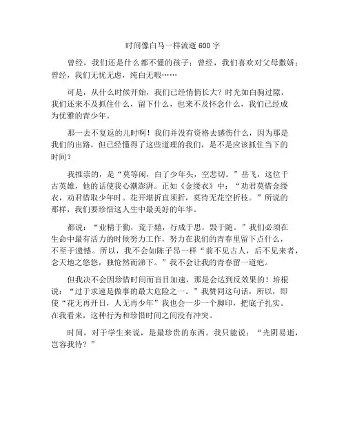 最新中小学精选作文时光如白驹过隙作文600字