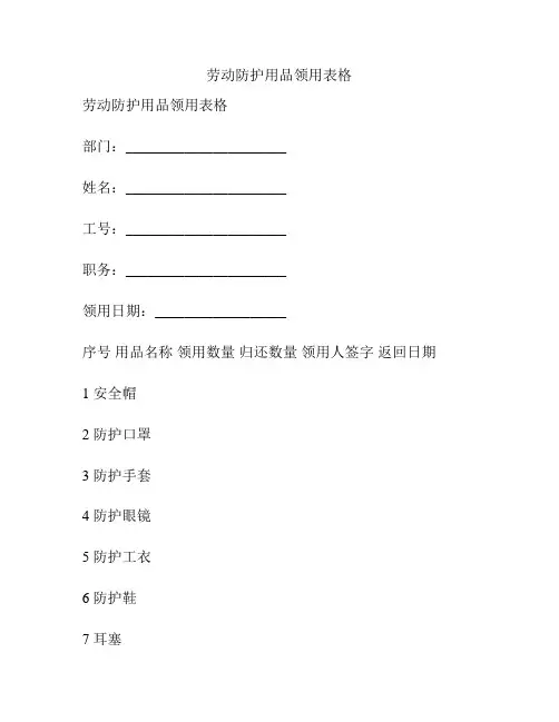 劳动防护用品领用表格