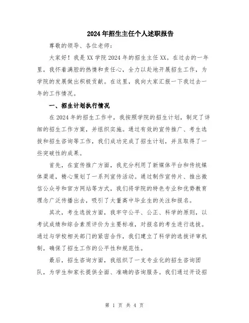 2024年招生主任个人述职报告