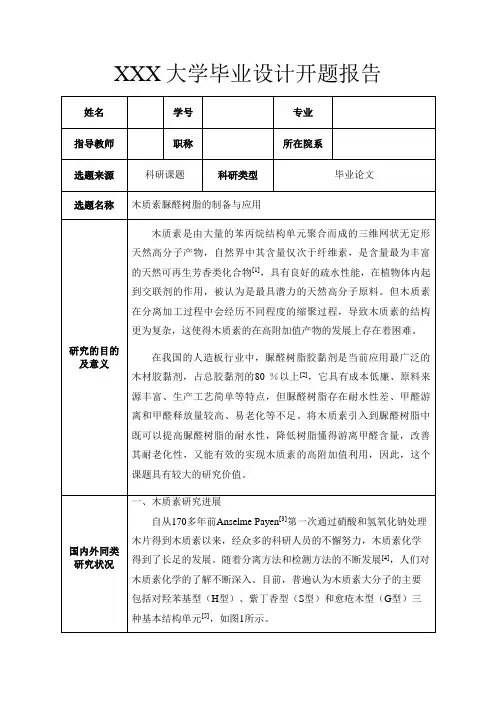 本科毕业论文开题报告-木质素脲醛树脂