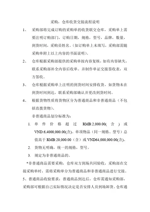 采购,仓库收验交接