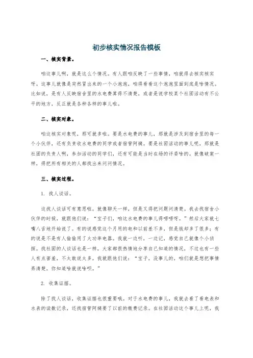 初步核实情况报告模板