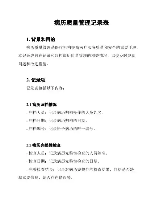 病历质量管理记录表