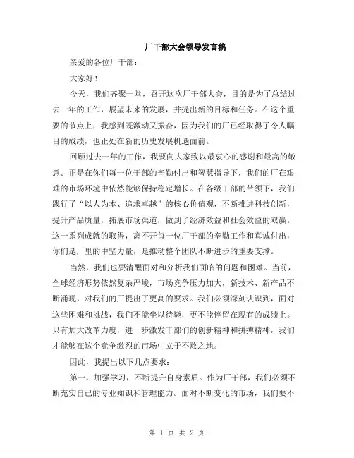 厂干部大会领导发言稿