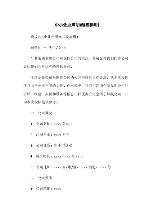 中小企业声明函(投标用)