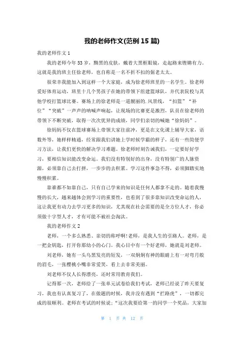 我的老师作文(范例15篇)