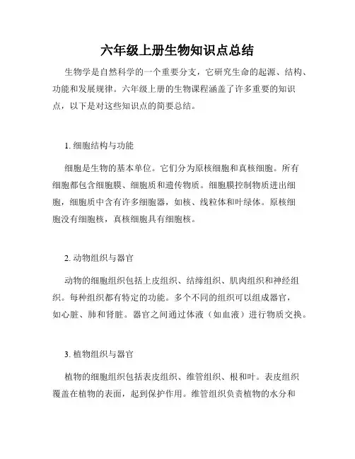 六年级上册生物知识点总结