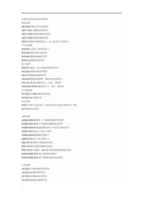 管件的各国家标准