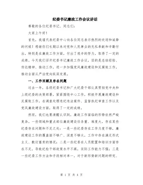 纪委书记廉政工作会议讲话
