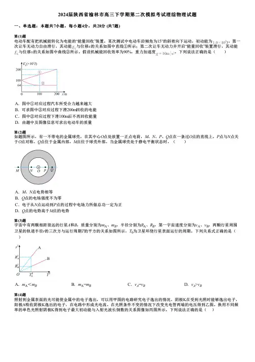 2024届陕西省榆林市高三下学期第二次模拟考试理综物理试题