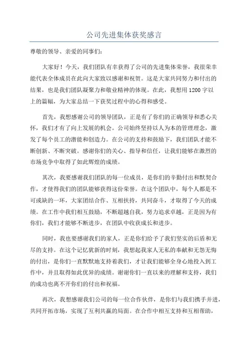 公司先进集体获奖感言