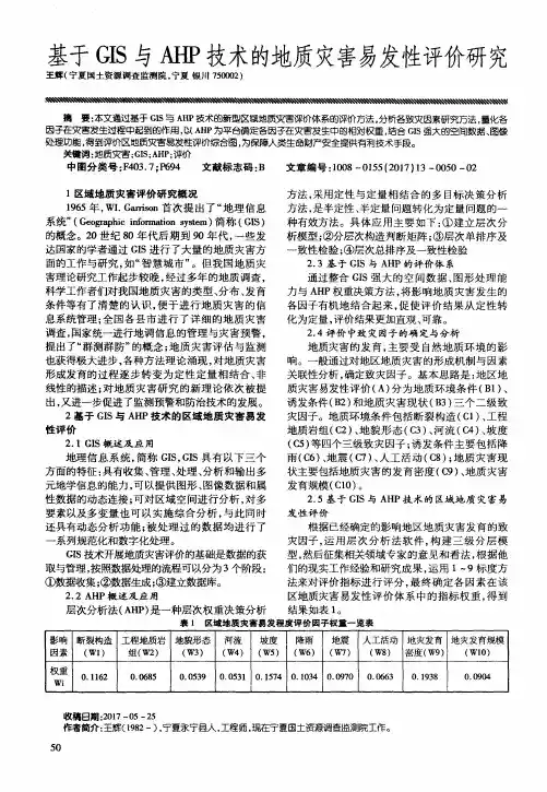 基于GIS与AHP技术的地质灾害易发性评价研究