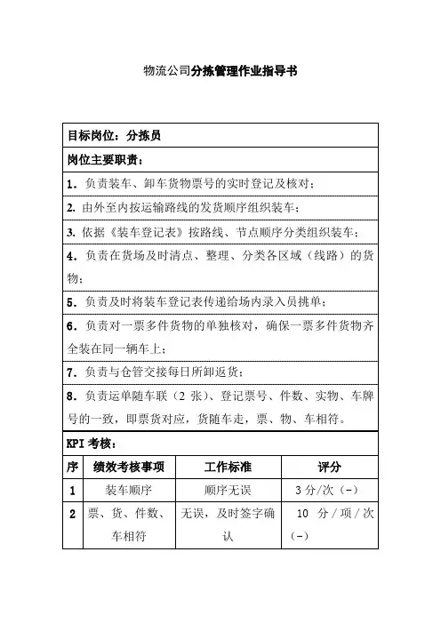 物流公司分拣管理作业指导书