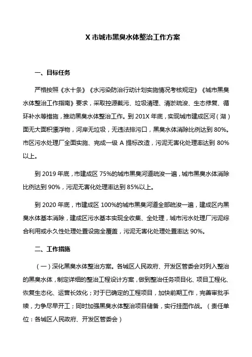 工作方案：X市城市黑臭水体整治工作方案