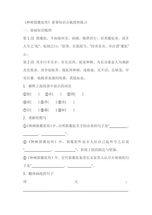 《种树郭橐驼传》重要知识点梳理和练习(含答案)