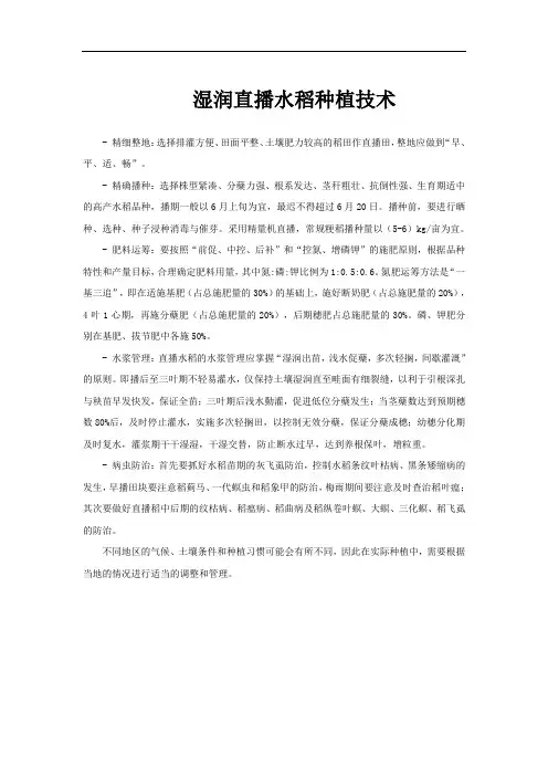 湿润直播水稻种植技术
