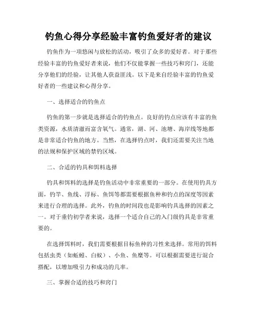 钓鱼心得分享经验丰富钓鱼爱好者的建议