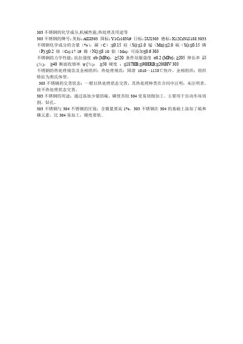303不锈钢的化学成分