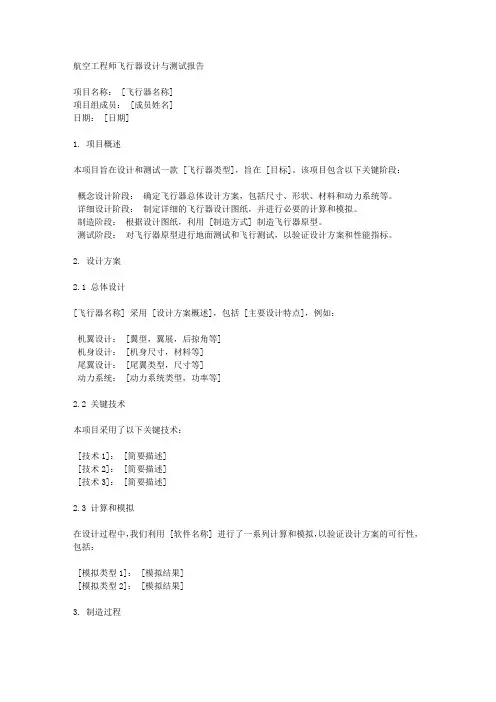 航空工程师飞行器设计与测试报告