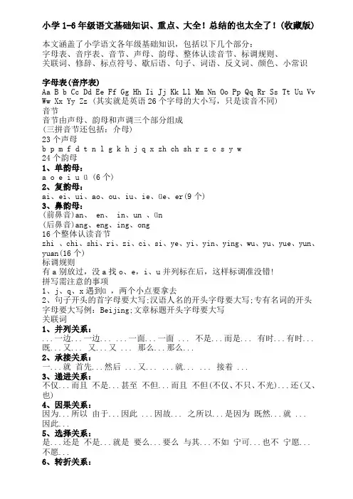 小学1-6年级语文基础知识、重点、大全!总结的也太全了!(收藏版)